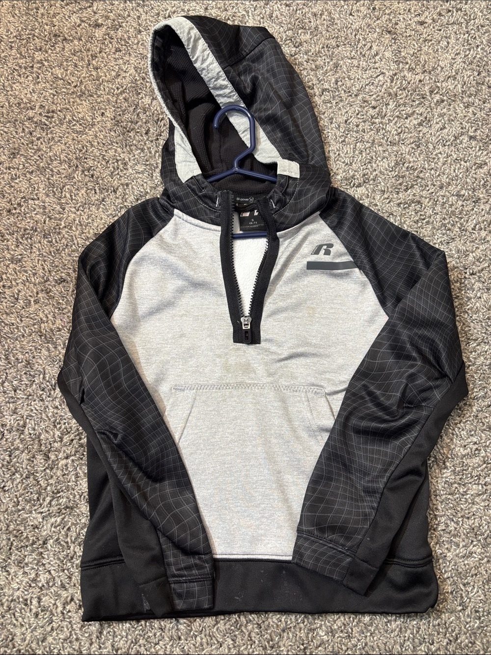 Russell Athletic Gray and Black Hooded Performance Pullover